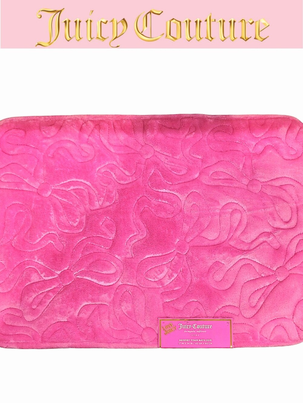 Juicy Couture Home Embossed Bow Plush Bath Rug- Pink